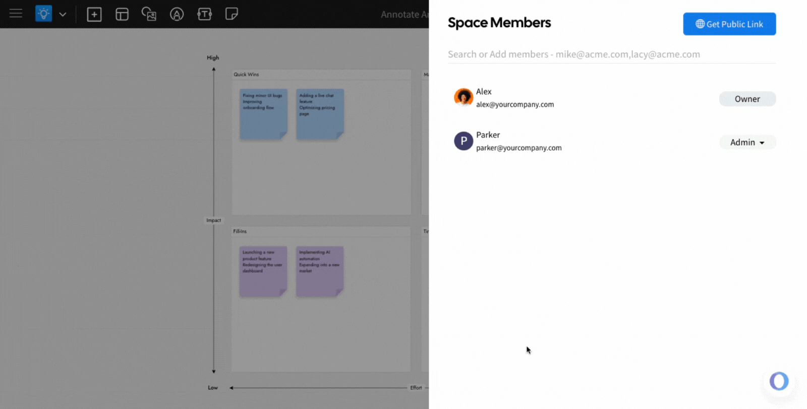 Adding Team members - Invite users to co-edit in MockFlow IdeaBoard