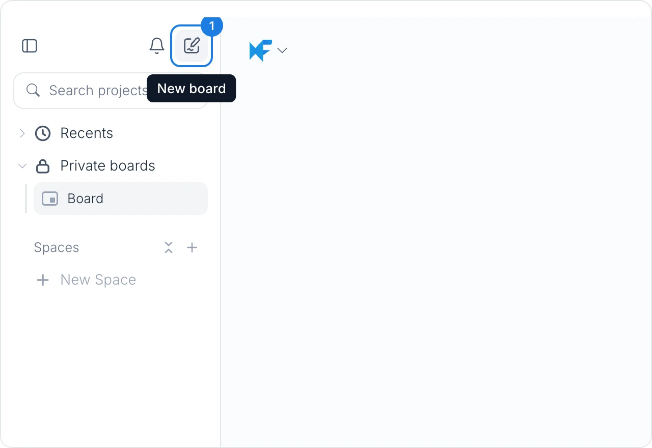 The workspace sidebar with the New board button at the top