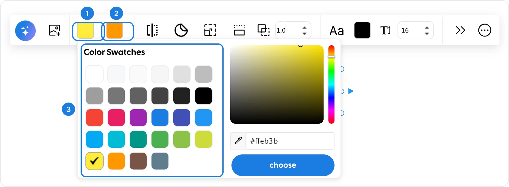 The color picker open under Background for the Pilot recording shape, with Background, Border and the swatches marked