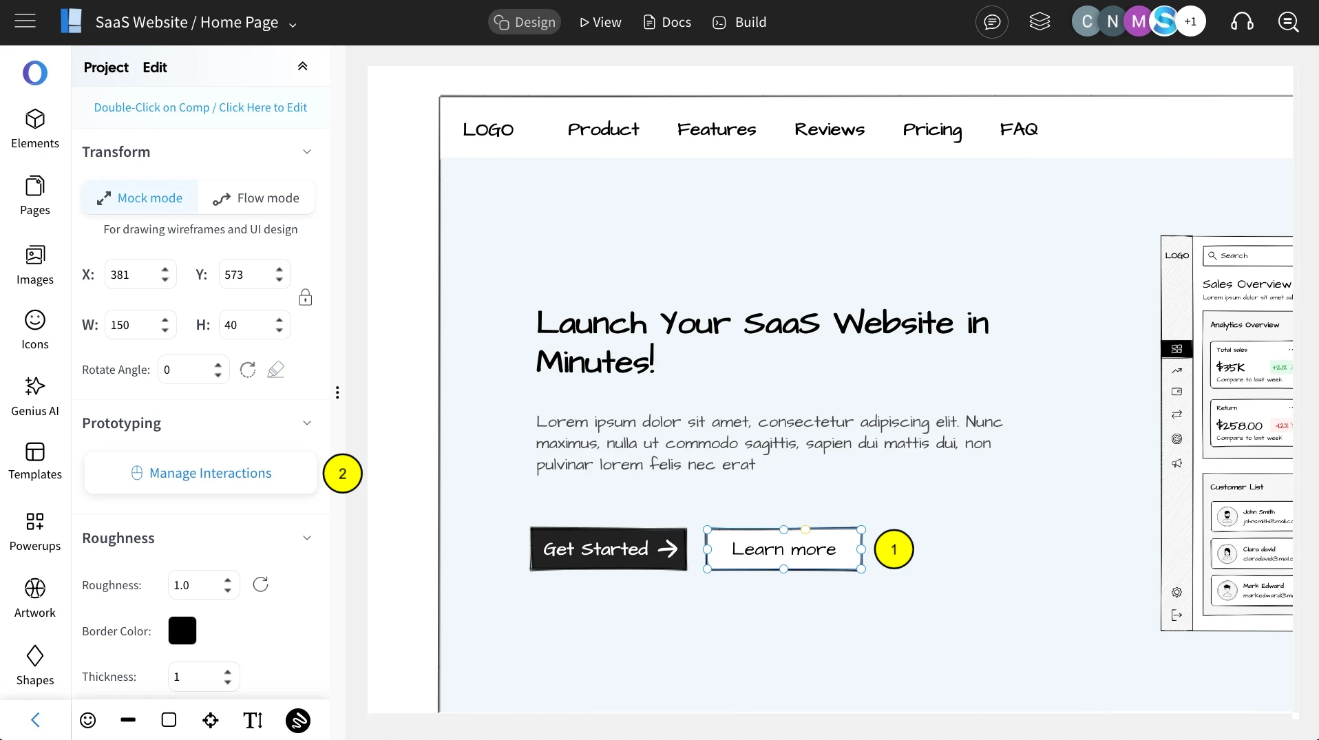 Choose an component and click on 'Manage Interactions'