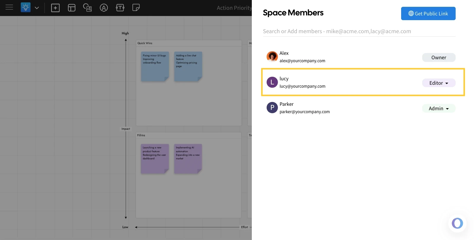 Team members will be added - Invite users to co-edit in MockFlow IdeaBoard
