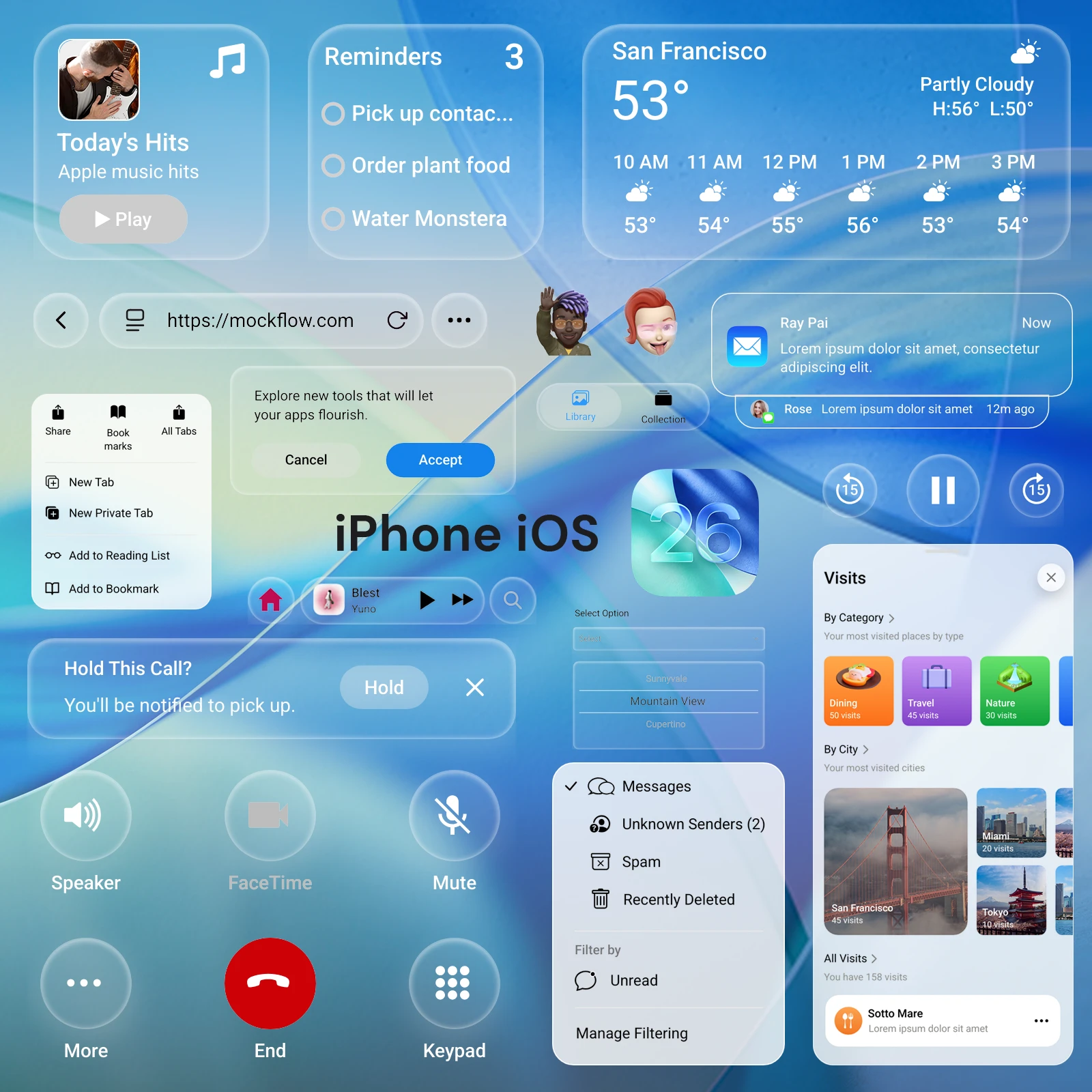 Free wireframe kit for ideating iOS 26 liquid glass apps for iPhone