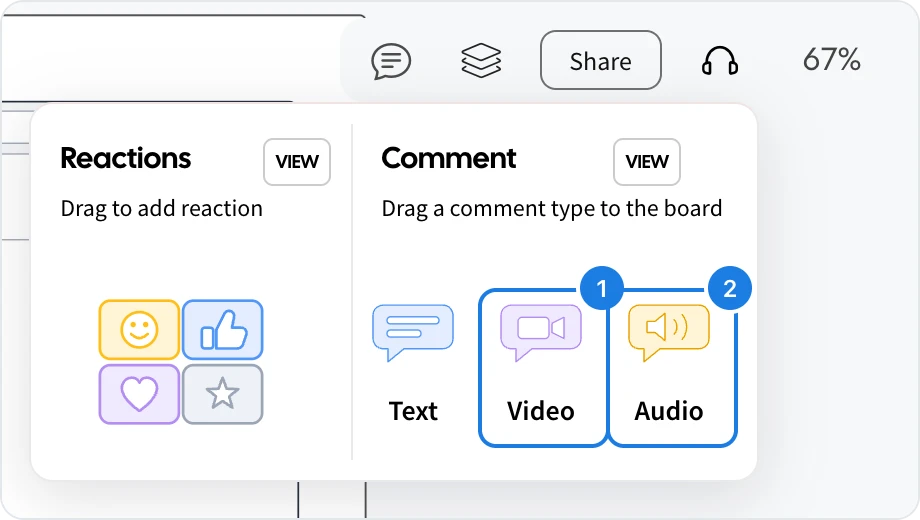 The Comments menu with the Video and Audio comment types marked
