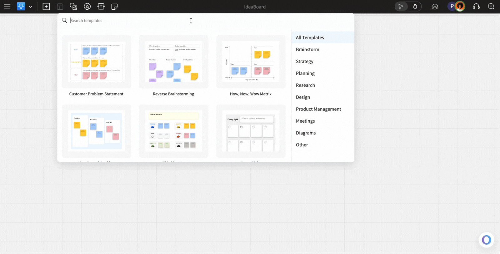 Drag and drop templates - Templates in MockFlow IdeaBoard