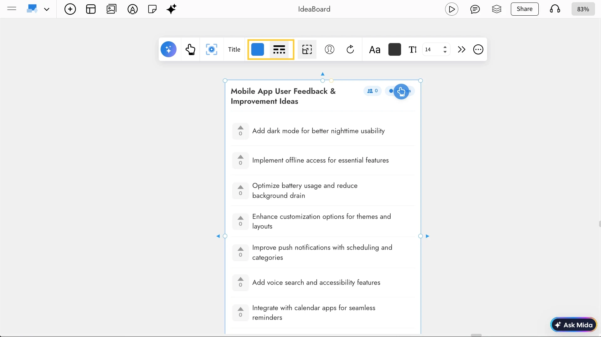 Color settings in upvote idea component - MockFlow IdeaBoard