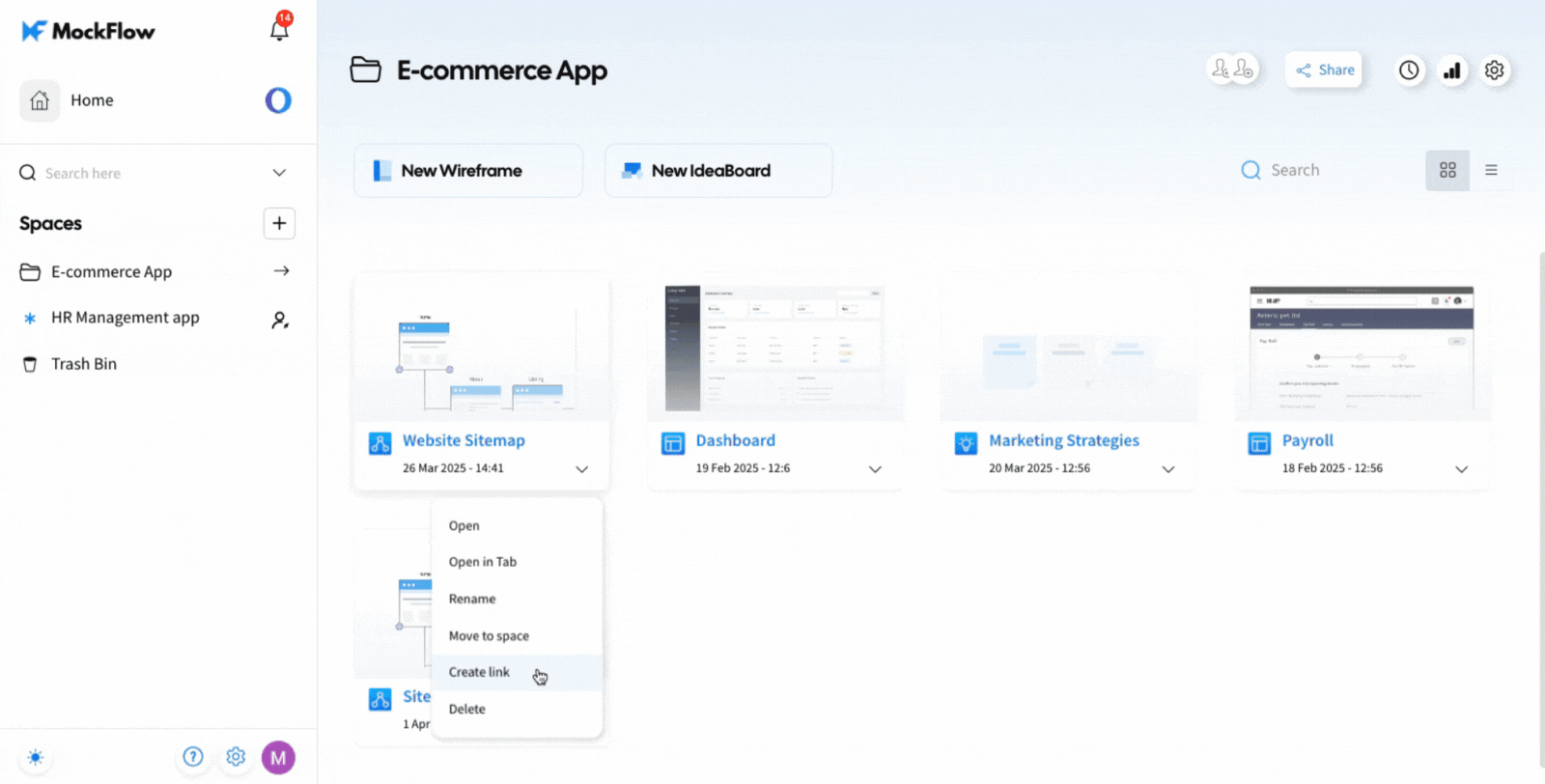 Creating a shareable link - MockFlow Sitemap