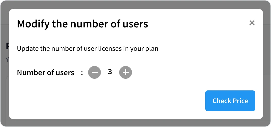 The Modify the number of users dialog