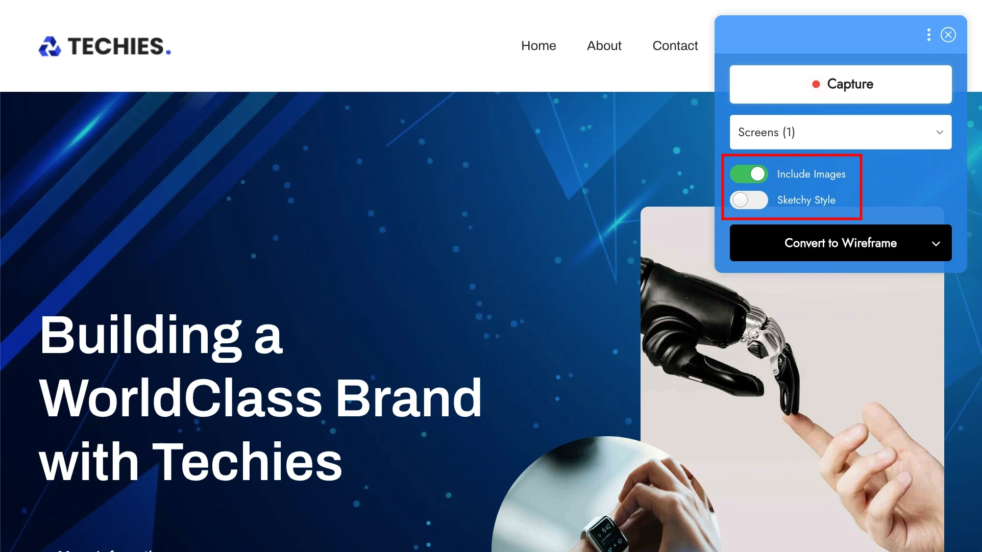 Choosing Wireframe Options - MockFlow WireframePro chrome extension