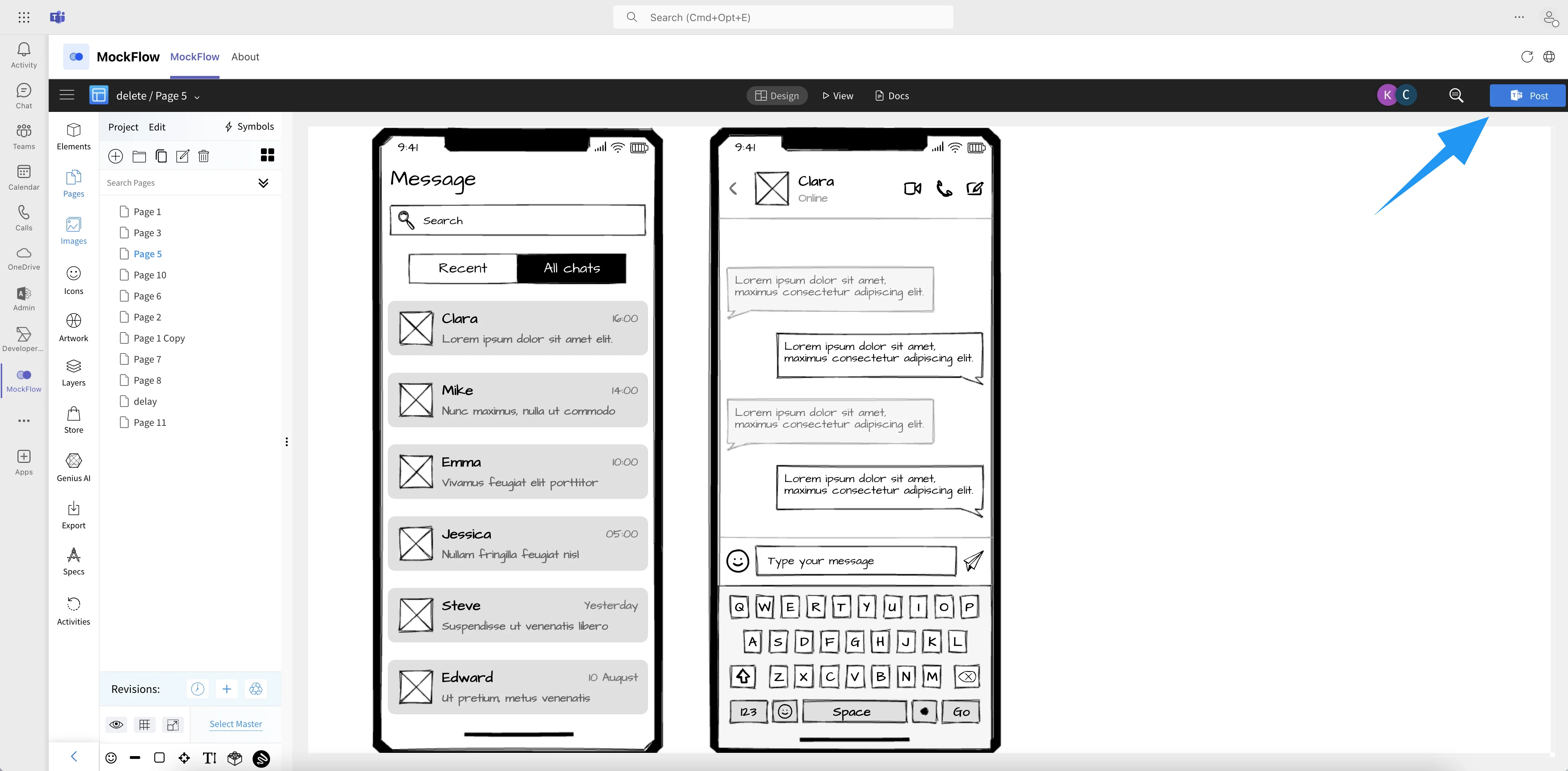 Clicking on Post button - MockFlow WireframePro Integration