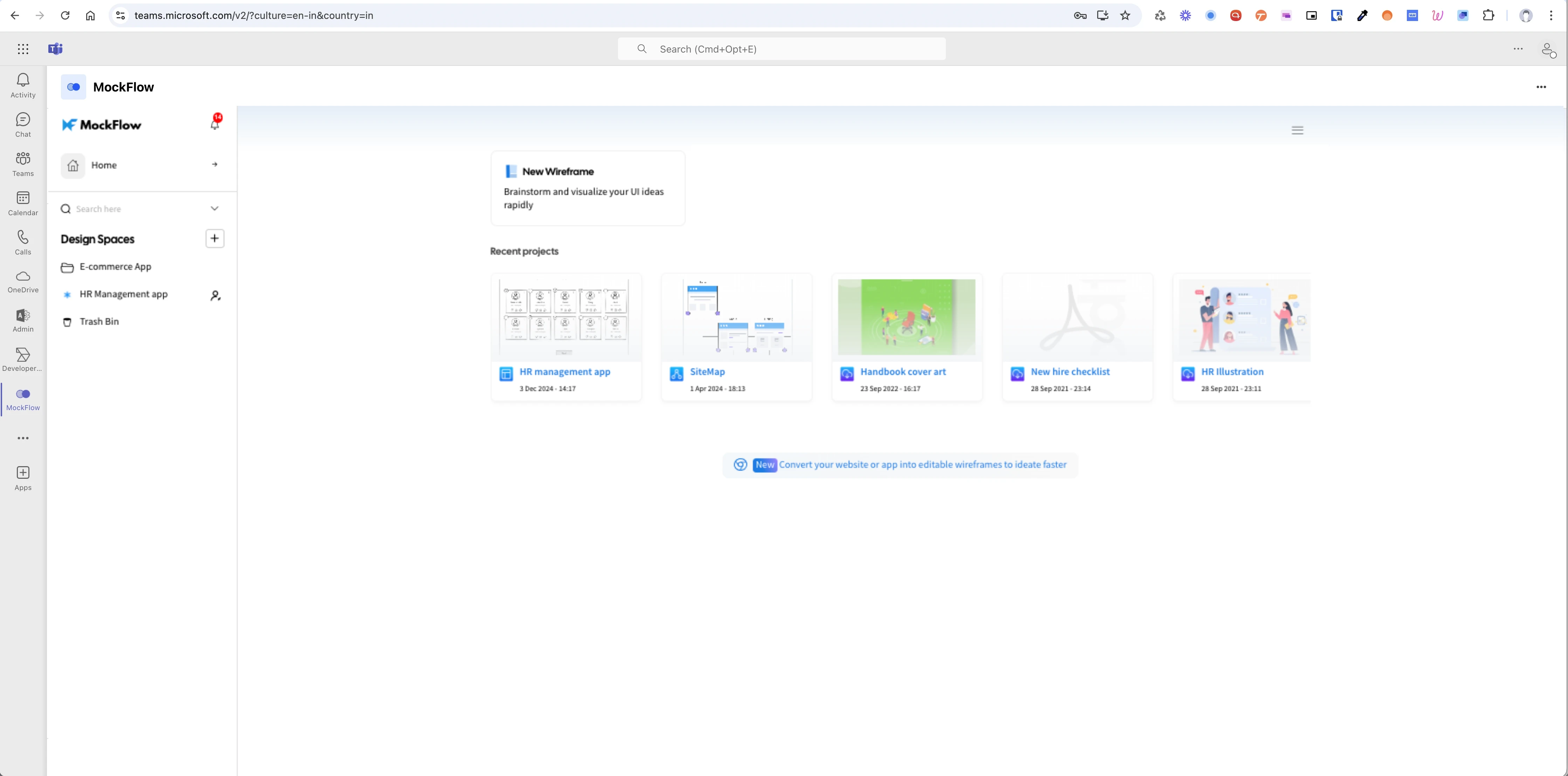 MockFlow WireframePro MS Teams Dashboard - MockFlow WireframePro Integration